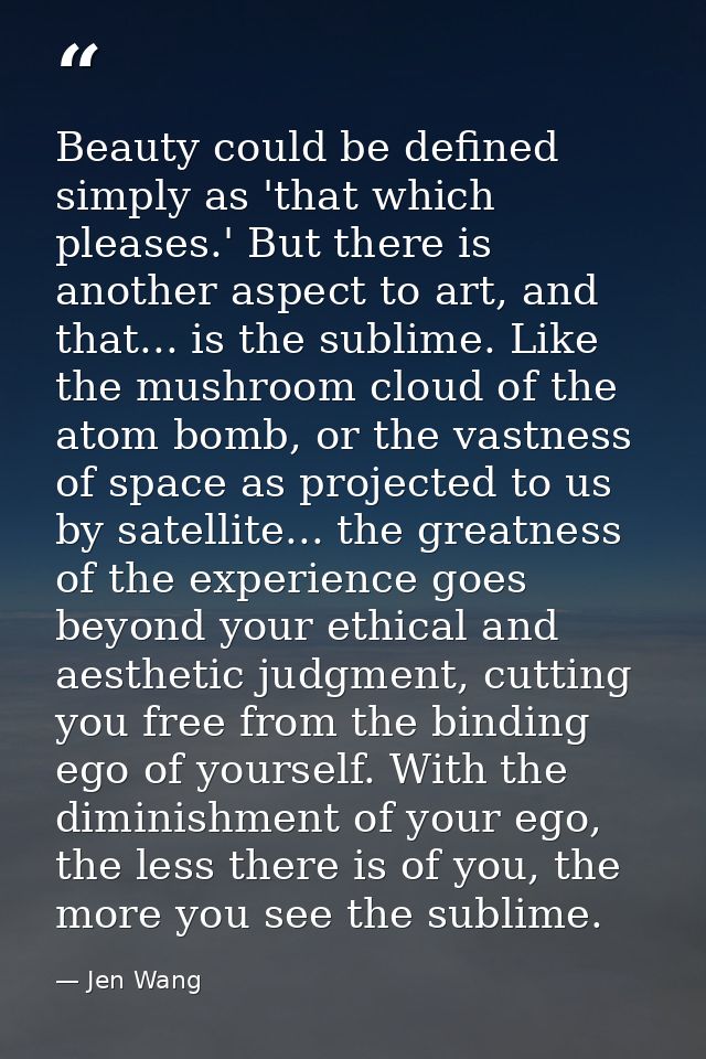 Beauty could be defined simply as 'that which pleases.' But there is another aspect to art, and that... is the sublime.  — Jen Wang