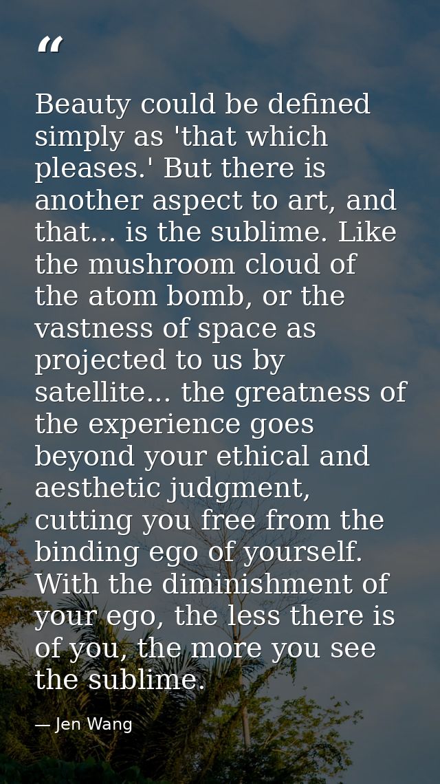 Beauty could be defined simply as 'that which pleases.' But there is another aspect to art, and that... is the sublime.  — Jen Wang