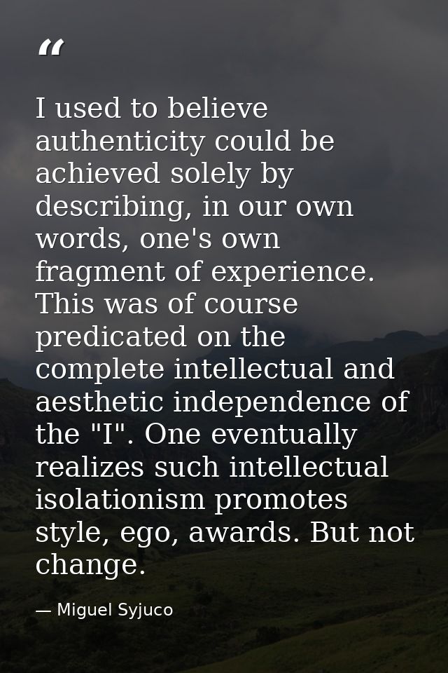 I used to believe authenticity could be achieved solely by describing, in our own words, one's own fragment of experienc — Miguel Syjuco