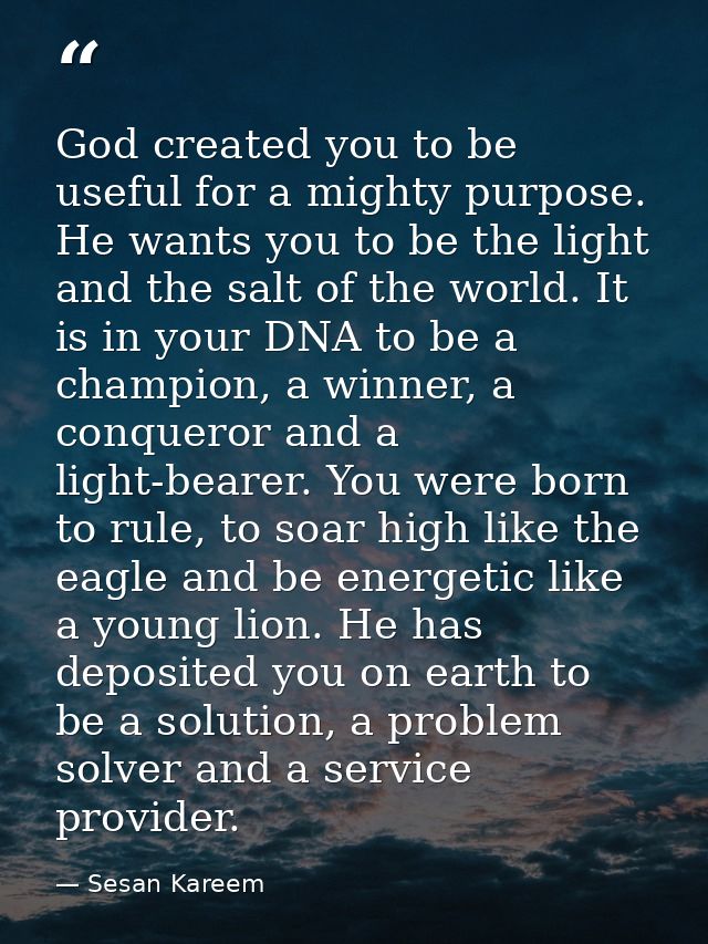 God created you to be useful for a mighty purpose. He wants you to be the light and the salt of the world. It is in your — Sesan Kareem