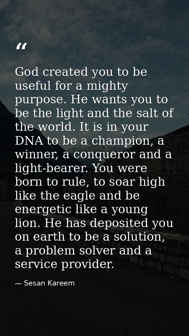 God created you to be useful for a mighty purpose. He wants you to be the light and the salt of the world. It is in your — Sesan Kareem