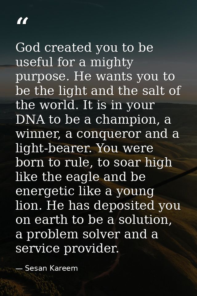 God created you to be useful for a mighty purpose. He wants you to be the light and the salt of the world. It is in your — Sesan Kareem