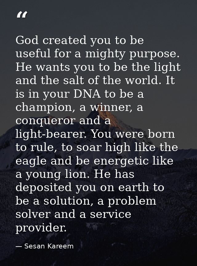 God created you to be useful for a mighty purpose. He wants you to be the light and the salt of the world. It is in your — Sesan Kareem