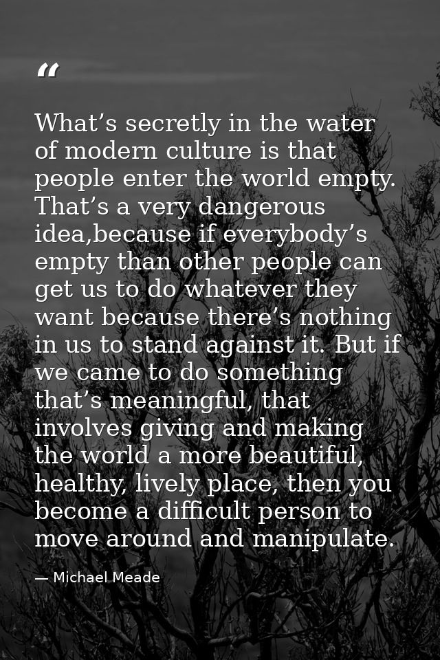 What’s secretly in the water of modern culture is that people enter the world empty. That’s a very dangerous idea,becaus — Michael Meade