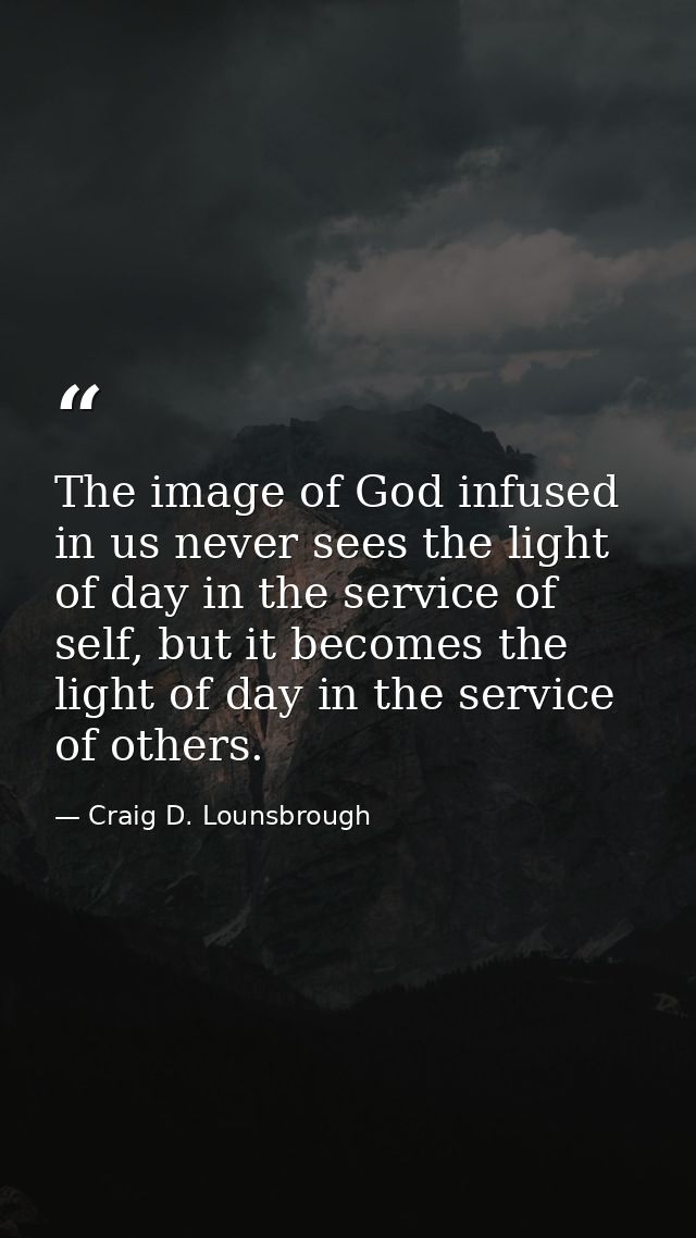 The image of God infused in us never sees the light of day in the service of self, but it becomes the light of day in th — Craig D. Lounsbrough