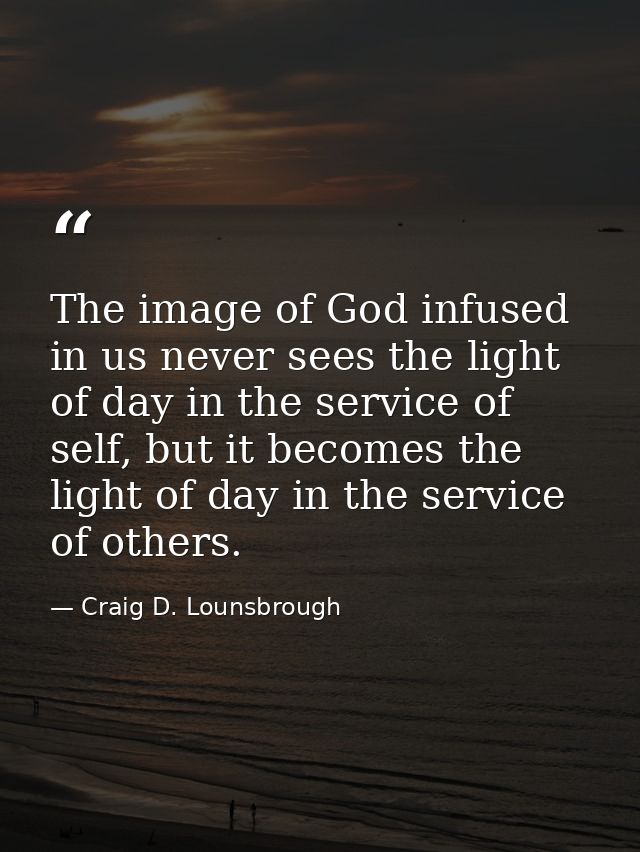 The image of God infused in us never sees the light of day in the service of self, but it becomes the light of day in th — Craig D. Lounsbrough