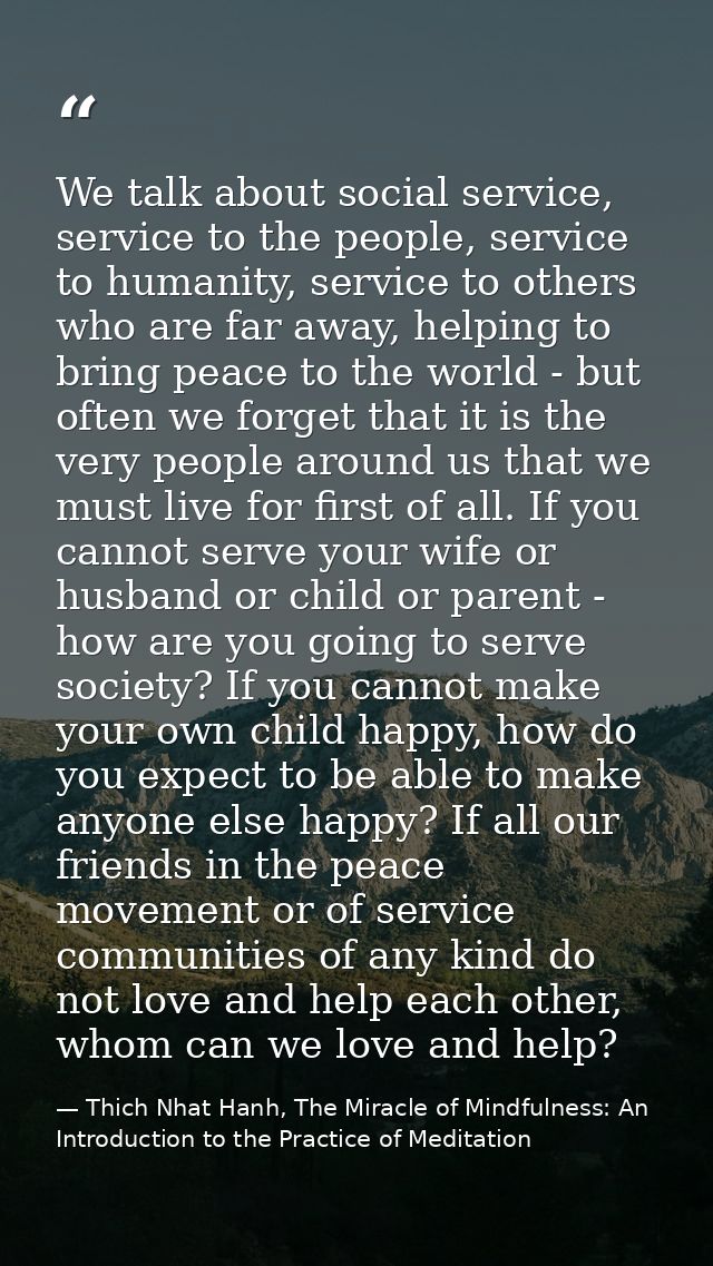 We talk about social service, service to the people, service to humanity, service to others who are far away, helping to — Thich Nhat Hanh, The Miracle of Mindfulness: An Introduction to the Practice of Meditation