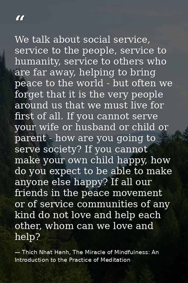 We talk about social service, service to the people, service to humanity, service to others who are far away, helping to — Thich Nhat Hanh, The Miracle of Mindfulness: An Introduction to the Practice of Meditation