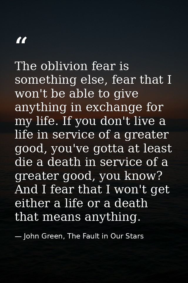 The oblivion fear is something else, fear that I won't be able to give anything in exchange for my life. If you don't li — John Green, The Fault in Our Stars