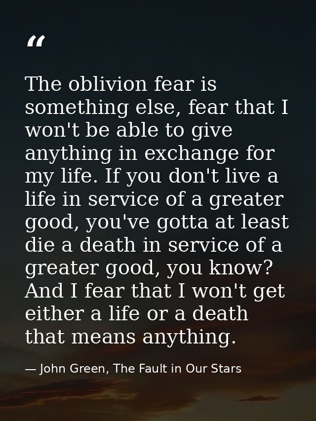 The oblivion fear is something else, fear that I won't be able to give anything in exchange for my life. If you don't li — John Green, The Fault in Our Stars
