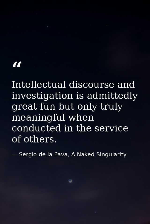 Intellectual discourse and investigation is admittedly great fun but only truly meaningful when conducted in the service — Sergio de la Pava, A Naked Singularity