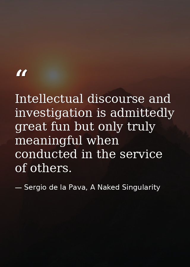 Intellectual discourse and investigation is admittedly great fun but only truly meaningful when conducted in the service — Sergio de la Pava, A Naked Singularity