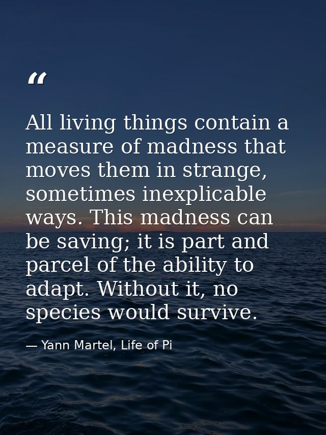 All living things contain a measure of madness that moves them in strange, sometimes inexplicable ways. This madness can — Yann Martel, Life of Pi