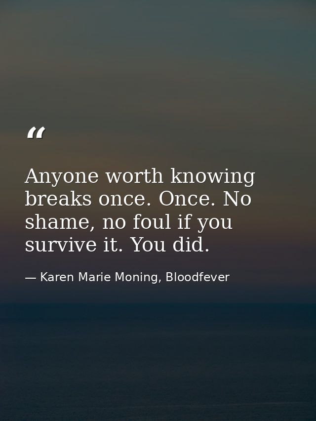 Anyone worth knowing breaks once. Once. No shame, no foul if you survive it. You did. — Karen Marie Moning, Bloodfever