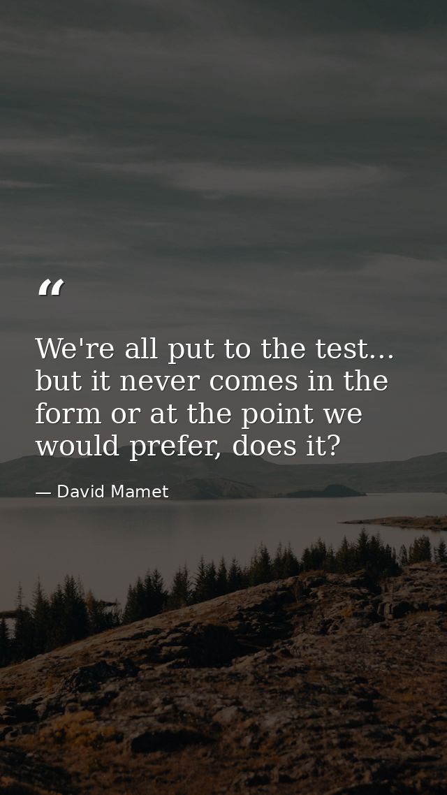 We're all put to the test... but it never comes in the form or at the point we would prefer, does it? — David Mamet