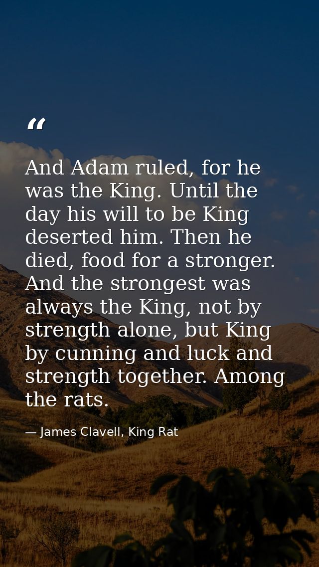 And Adam ruled, for he was the King. Until the day his will to be King deserted him. Then he died, food for a stronger.  — James Clavell, King Rat