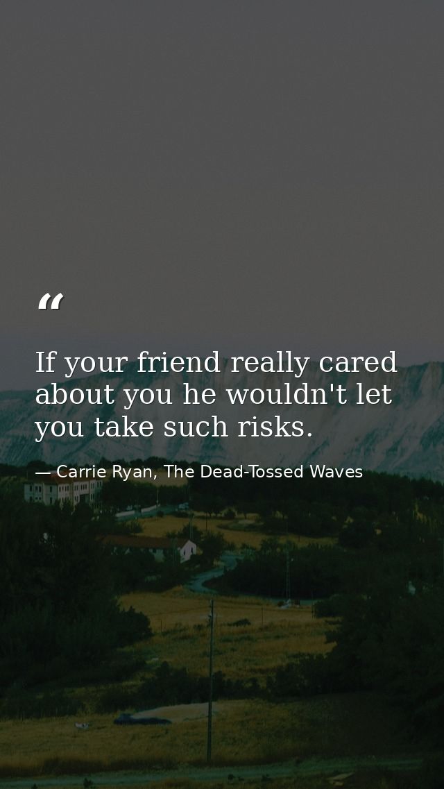 If your friend really cared about you he wouldn't let you take such risks. — Carrie Ryan, The Dead-Tossed Waves