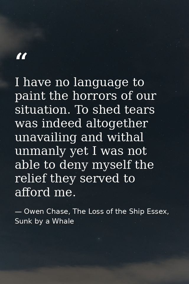 I have no language to paint the horrors of our situation. To shed tears was indeed altogether unavailing and withal unma — Owen Chase, The Loss of the Ship Essex, Sunk by a Whale
