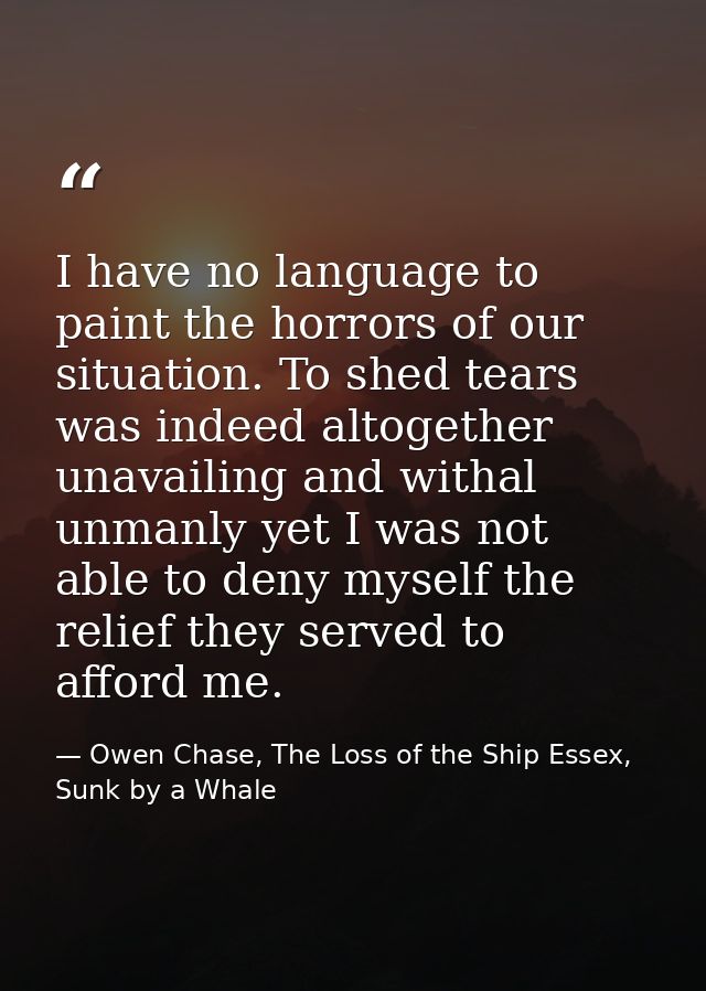 I have no language to paint the horrors of our situation. To shed tears was indeed altogether unavailing and withal unma — Owen Chase, The Loss of the Ship Essex, Sunk by a Whale