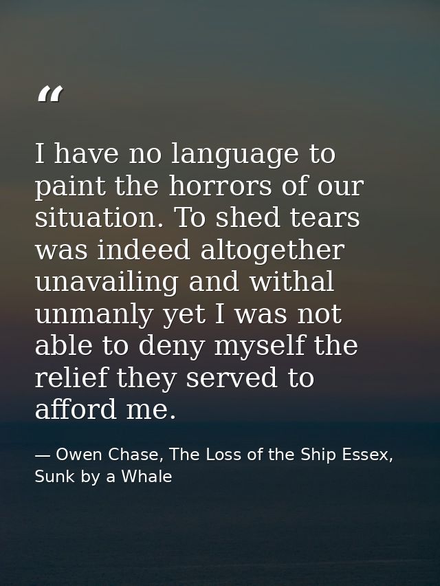 I have no language to paint the horrors of our situation. To shed tears was indeed altogether unavailing and withal unma — Owen Chase, The Loss of the Ship Essex, Sunk by a Whale
