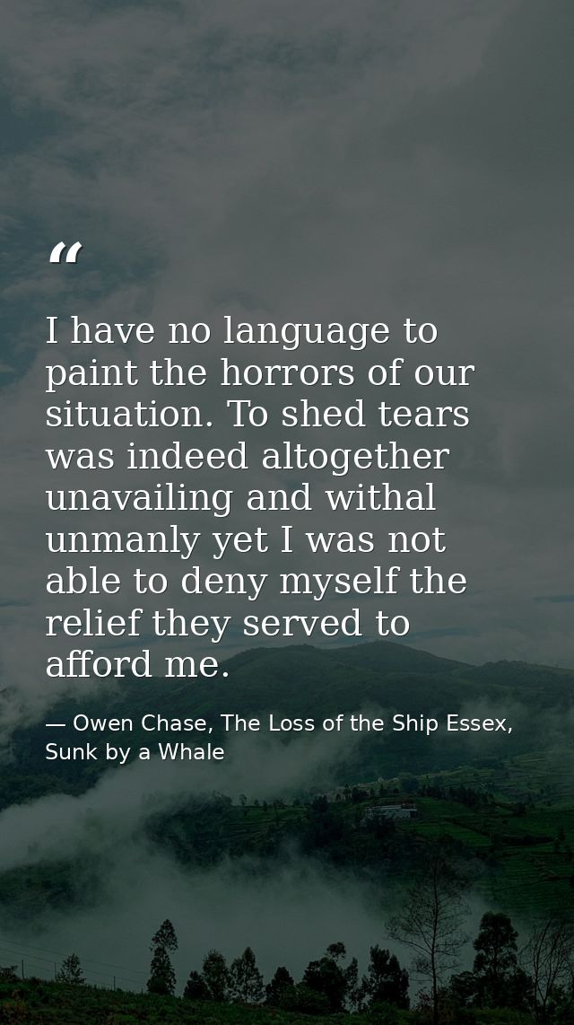 I have no language to paint the horrors of our situation. To shed tears was indeed altogether unavailing and withal unma — Owen Chase, The Loss of the Ship Essex, Sunk by a Whale