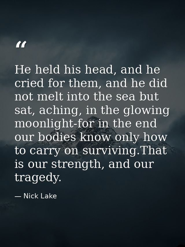 He held his head, and he cried for them, and he did not melt into the sea but sat, aching, in the glowing moonlight-for  — Nick Lake