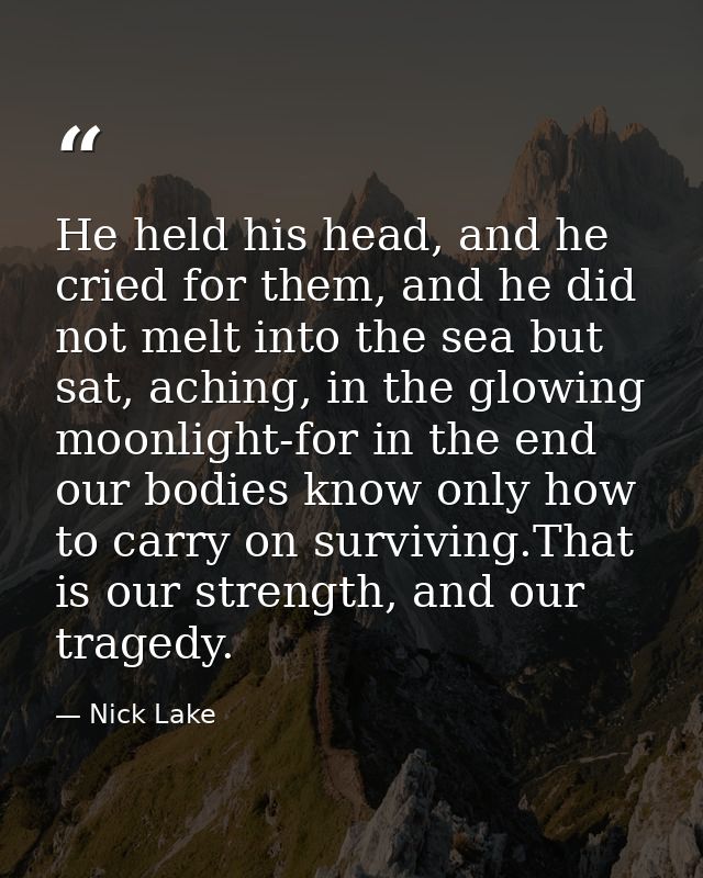 He held his head, and he cried for them, and he did not melt into the sea but sat, aching, in the glowing moonlight-for  — Nick Lake