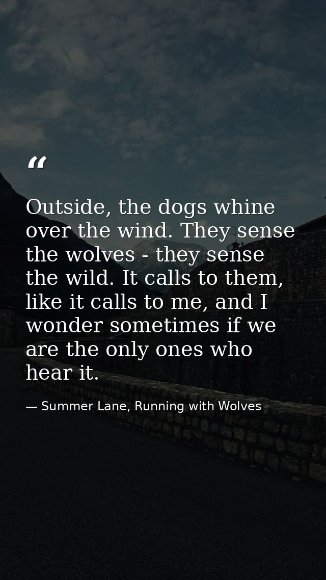 Outside, the dogs whine over the wind. They sense the wolves - they sense the wild. It calls to them, like it calls to m — Summer Lane, Running with Wolves