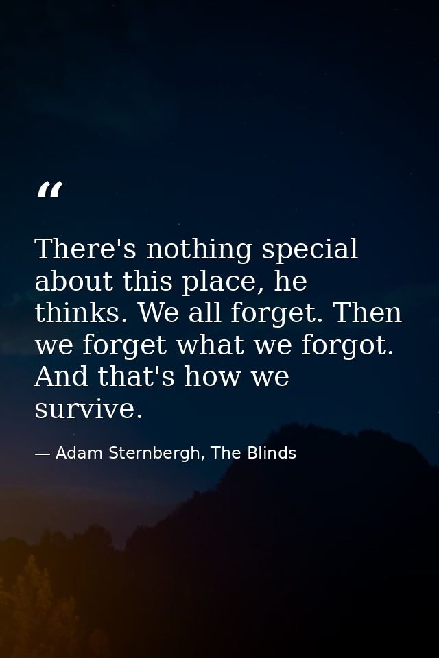 There's nothing special about this place, he thinks. We all forget. Then we forget what we forgot. And that's how we sur — Adam Sternbergh, The Blinds