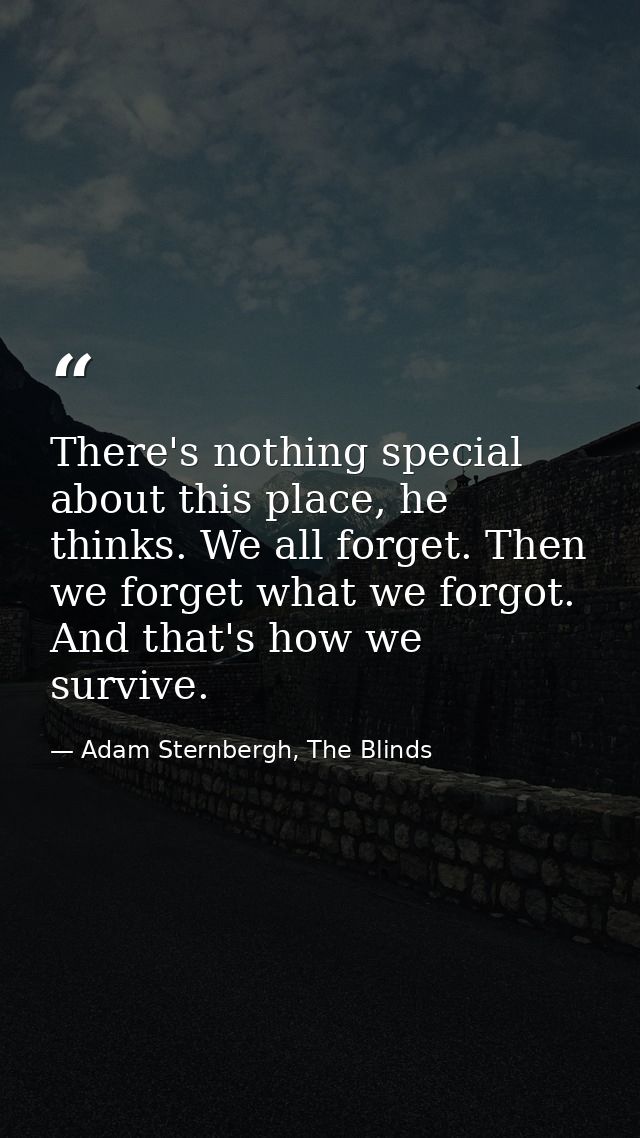 There's nothing special about this place, he thinks. We all forget. Then we forget what we forgot. And that's how we sur — Adam Sternbergh, The Blinds