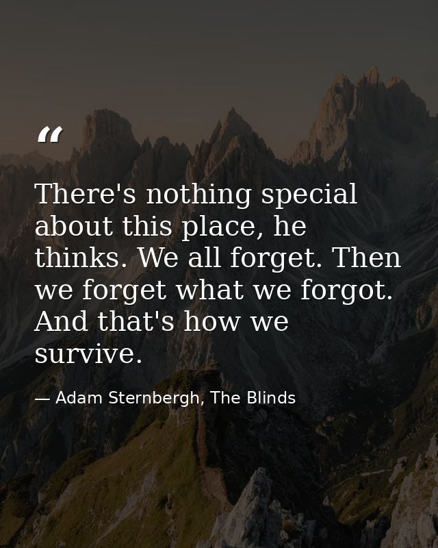 There's nothing special about this place, he thinks. We all forget. Then we forget what we forgot. And that's how we sur — Adam Sternbergh, The Blinds