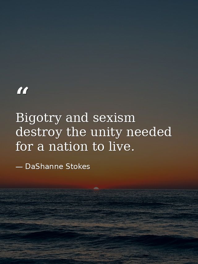 Bigotry and sexism destroy the unity needed for a nation to live. — DaShanne Stokes