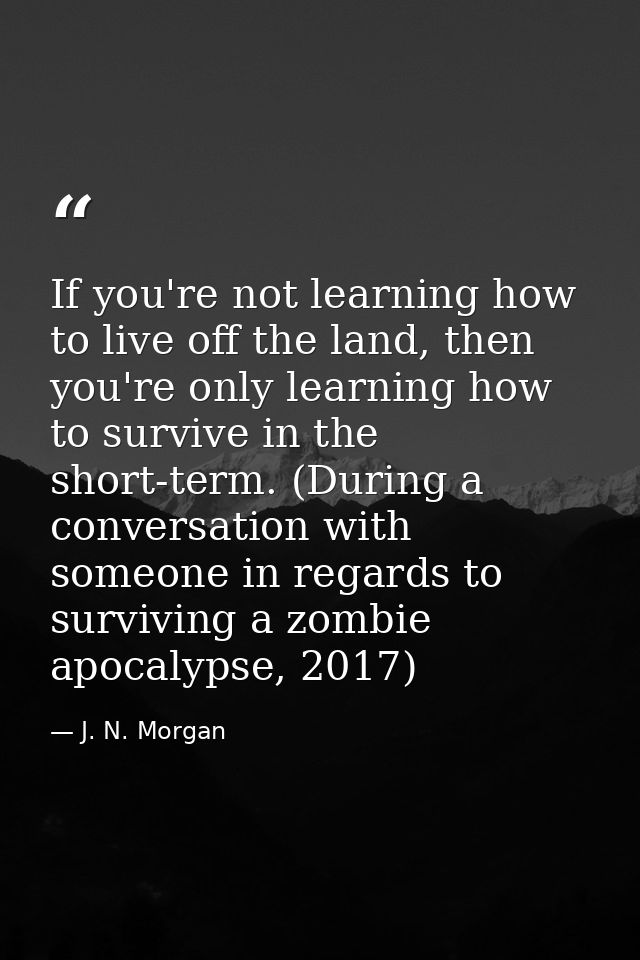If you're not learning how to live off the land, then you're only learning how to survive in the short-term. (During a c — J. N. Morgan