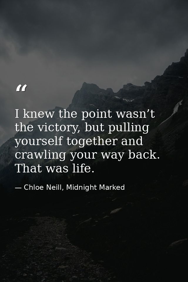 I knew the point wasn’t the victory, but pulling yourself together and crawling your way back. That was life. — Chloe Neill, Midnight Marked
