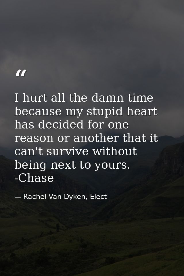 I hurt all the damn time because my stupid heart has decided for one reason or another that it can't survive without bei — Rachel Van Dyken, Elect