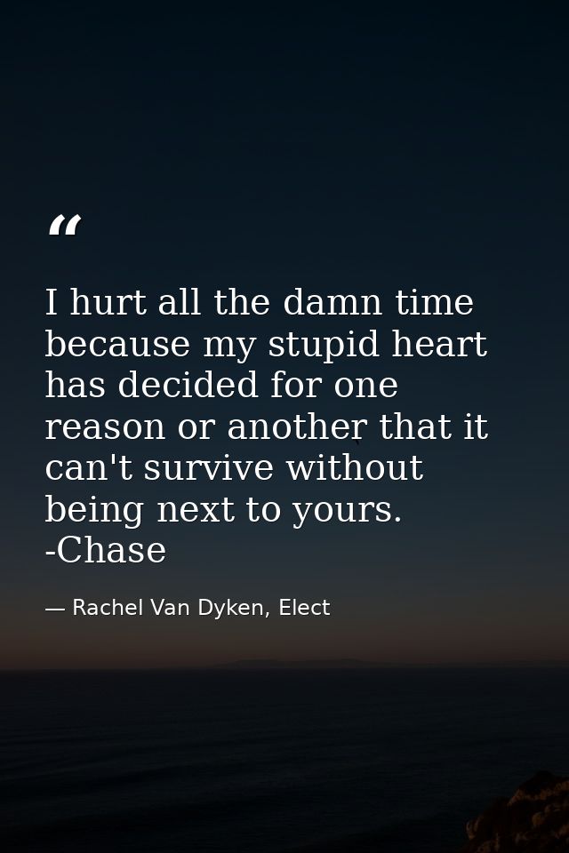 I hurt all the damn time because my stupid heart has decided for one reason or another that it can't survive without bei — Rachel Van Dyken, Elect