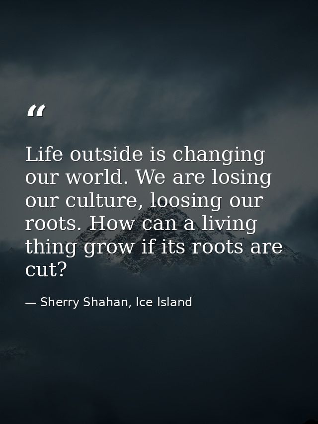 Life outside is changing our world. We are losing our culture, loosing our roots. How can a living thing grow if its roo — Sherry Shahan, Ice Island