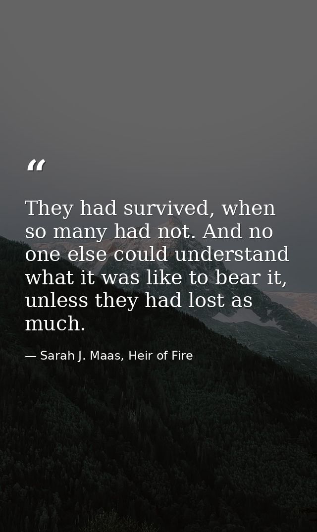 They had survived, when so many had not. And no one ­else could understand what it was like to bear it, unless they had  — Sarah J. Maas, Heir of Fire