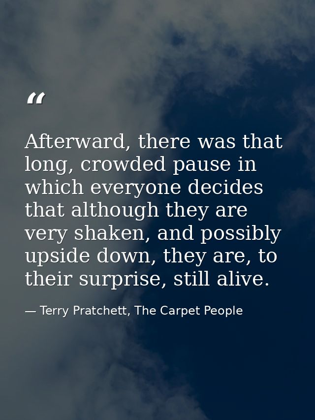 Afterward, there was that long, crowded pause in which everyone decides that although they are very shaken, and possibly — Terry Pratchett, The Carpet People