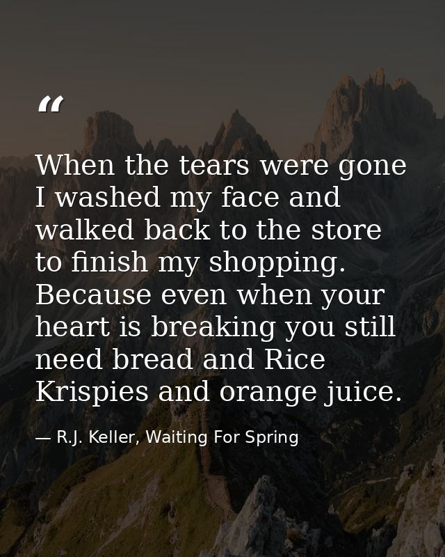 When the tears were gone I washed my face and walked back to the store to finish my shopping. Because even when your hea — R.J. Keller, Waiting For Spring