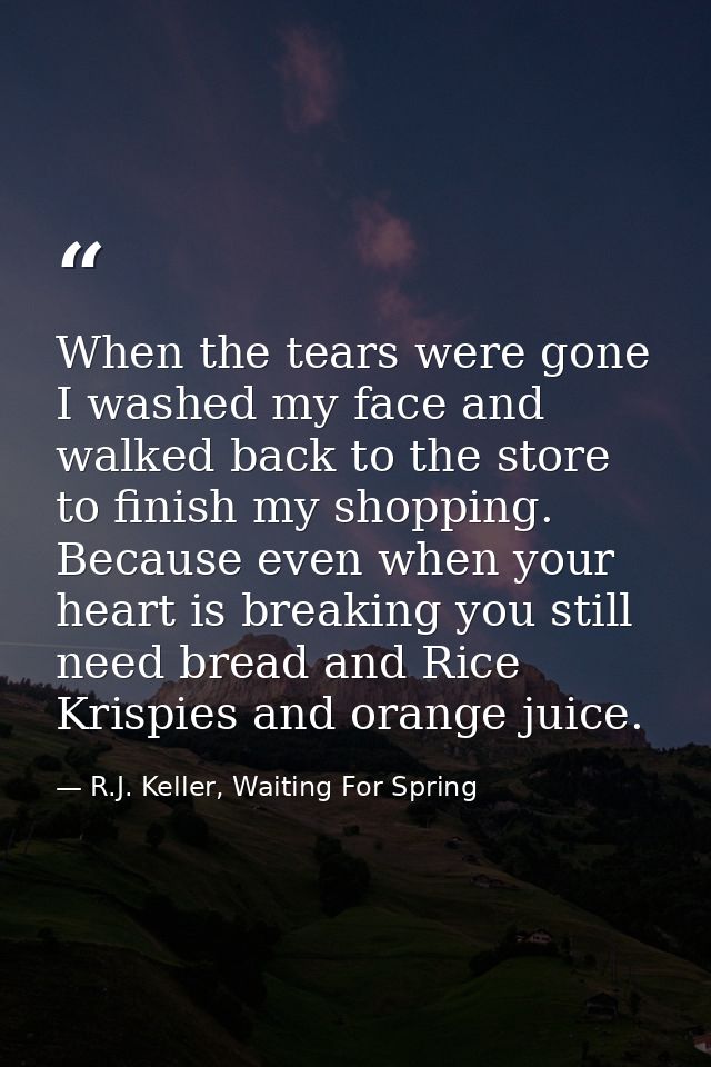 When the tears were gone I washed my face and walked back to the store to finish my shopping. Because even when your hea — R.J. Keller, Waiting For Spring