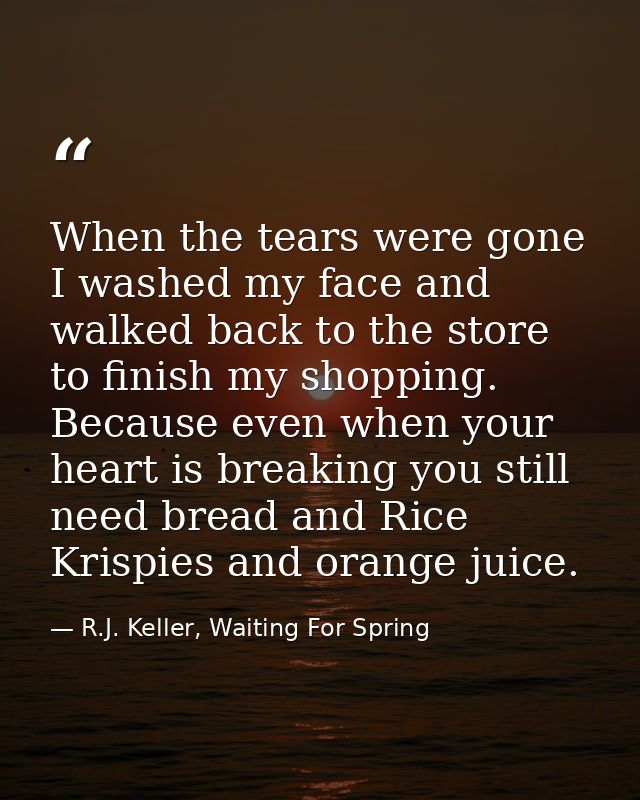 When the tears were gone I washed my face and walked back to the store to finish my shopping. Because even when your hea — R.J. Keller, Waiting For Spring