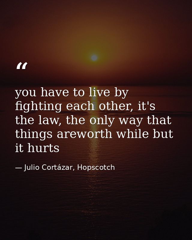 you have to live by fighting each other, it's the law, the only way that things areworth while but it hurts — Julio Cortázar, Hopscotch