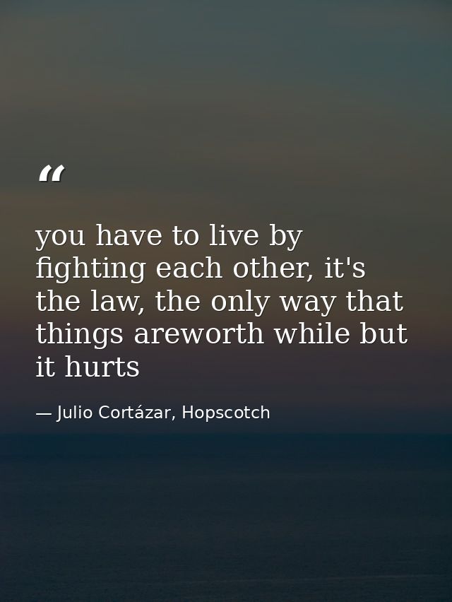 you have to live by fighting each other, it's the law, the only way that things areworth while but it hurts — Julio Cortázar, Hopscotch
