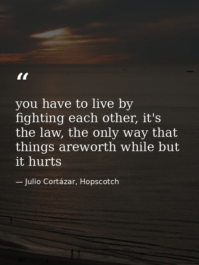 you have to live by fighting each other, it's the law, the only way that things areworth while but it hurts — Julio Cortázar, Hopscotch