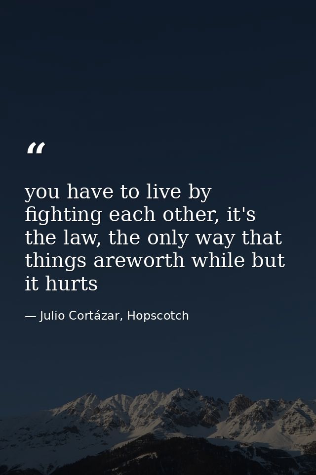 you have to live by fighting each other, it's the law, the only way that things areworth while but it hurts — Julio Cortázar, Hopscotch