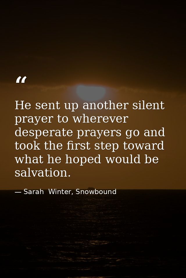 He sent up another silent prayer to wherever desperate prayers go and took the first step toward what he hoped would be  — Sarah  Winter, Snowbound