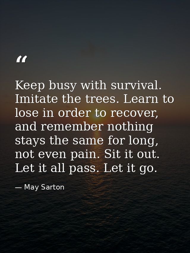 Keep busy with survival. Imitate the trees. Learn to lose in order to recover, and remember nothing stays the same for l — May Sarton