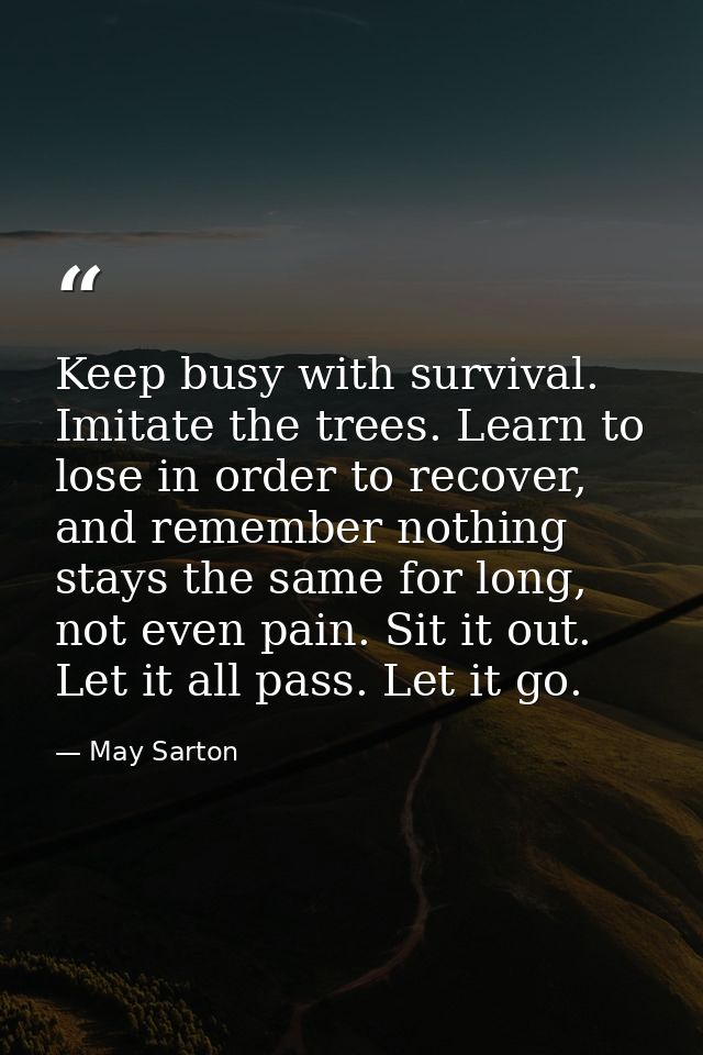 Keep busy with survival. Imitate the trees. Learn to lose in order to recover, and remember nothing stays the same for l — May Sarton