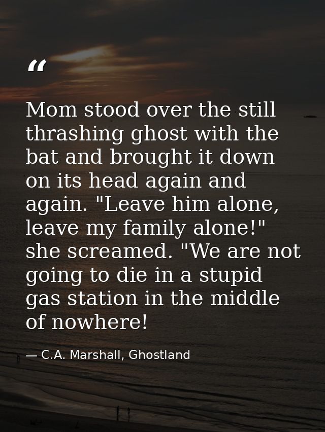 Mom stood over the still thrashing ghost with the bat and brought it down on its head again and again. "Leave him alone, — C.A. Marshall, Ghostland